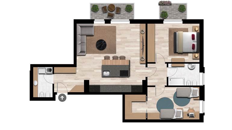  FULLY RENOVATED APARTMENT WITH TWO BEDROOMS 
